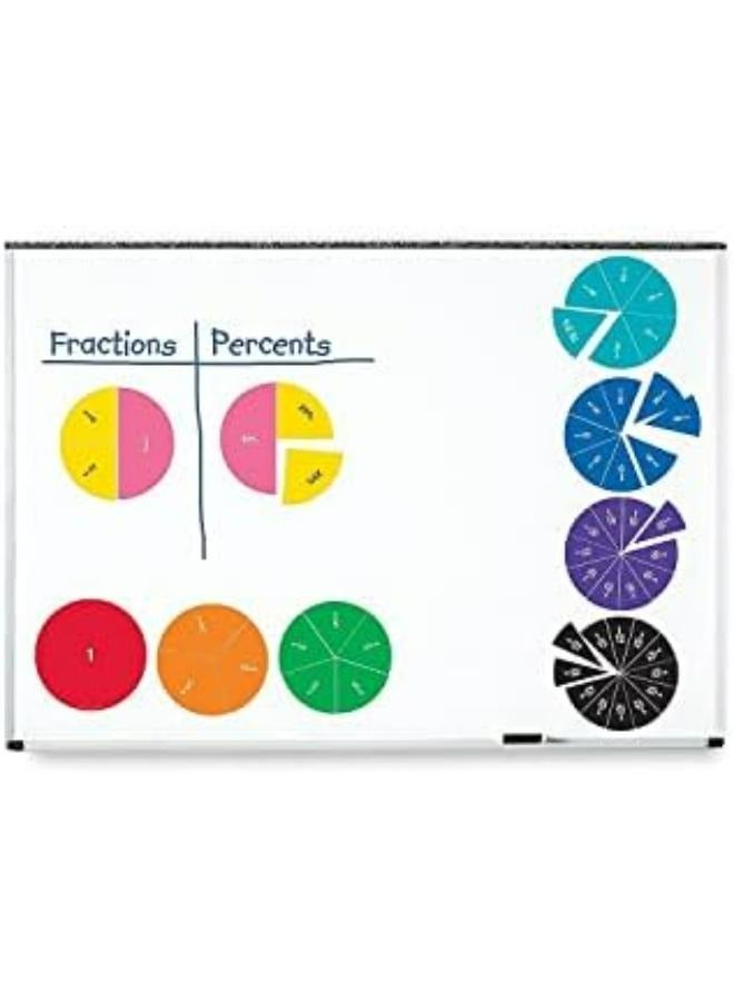 Double-Sided Magnetic Demonstration Rainbow Fraction Circles, Teacher aids, 51 Piece, Ages 6+,Multi