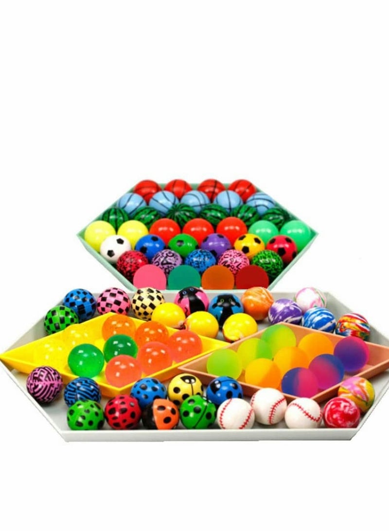 Colorful 50-Piece Assorted Bouncy Ball Set for Kids - High Bouncing Bowling Party Favors and Prizes for Birthdays - Mixed Patterns Including ICY Designs