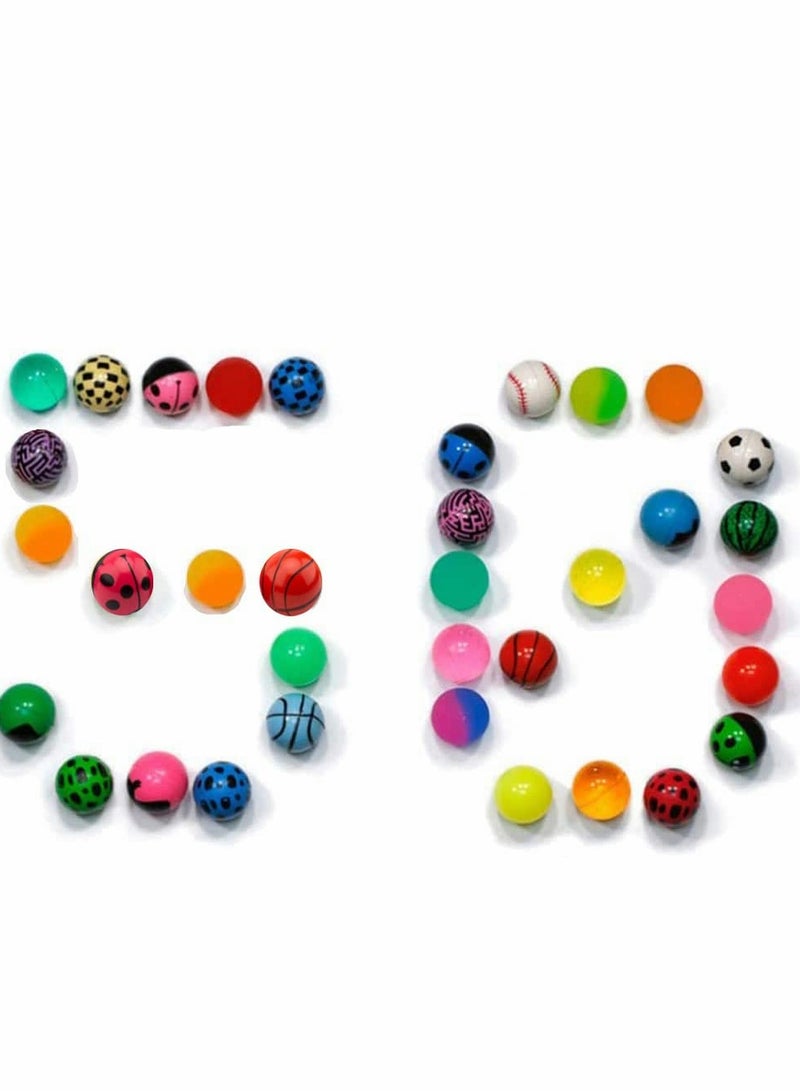 Colorful 50-Piece Assorted Bouncy Ball Set for Kids - High Bouncing Bowling Party Favors and Prizes for Birthdays - Mixed Patterns Including ICY Designs