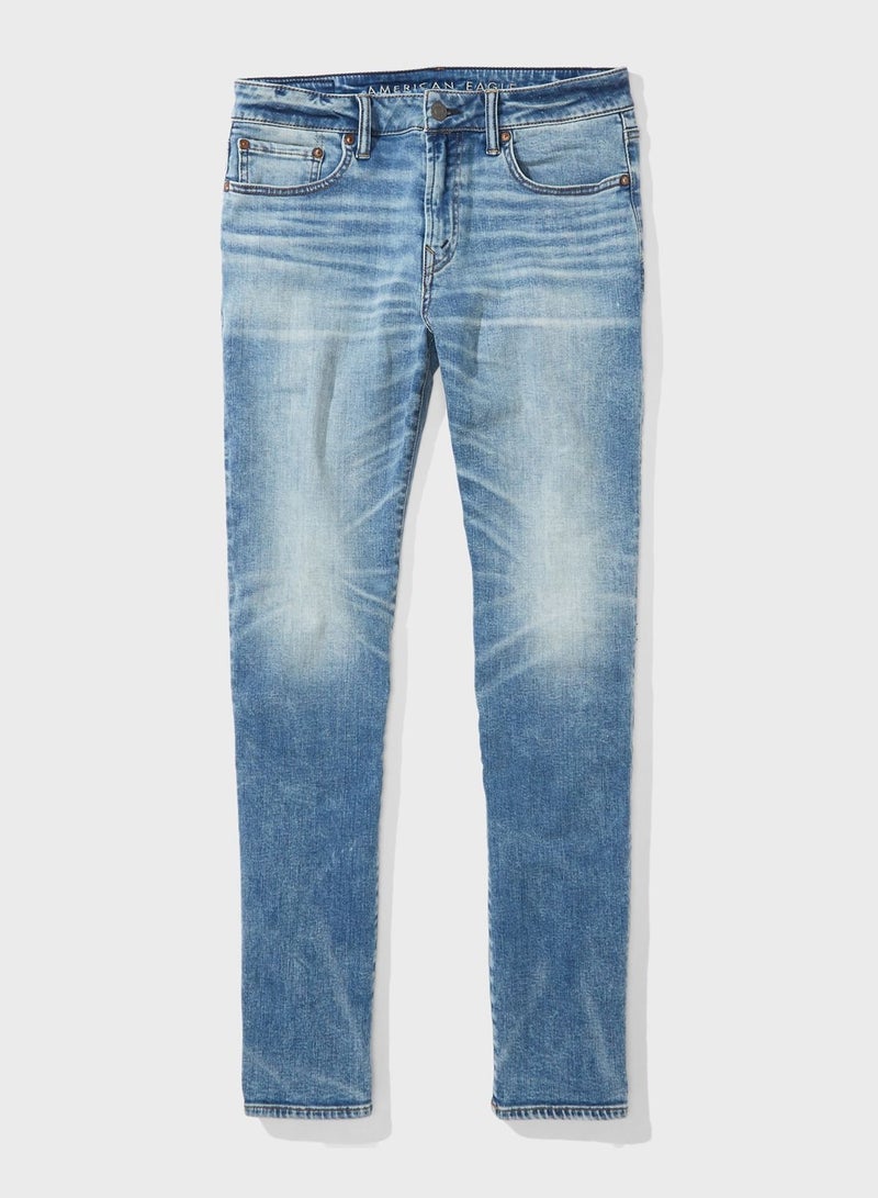 Light Wash Slim Fit Jeans Blue