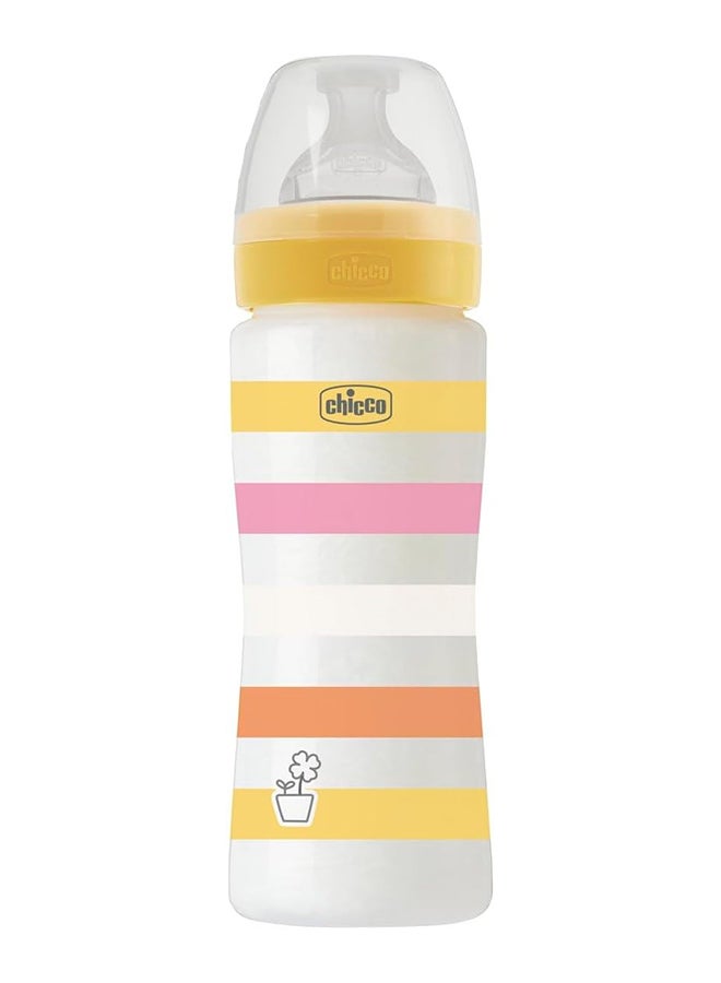 Well-Being Plastic Silicone Feeding Bottle, 330Ml, Fast Flow, 4M+, Yellow