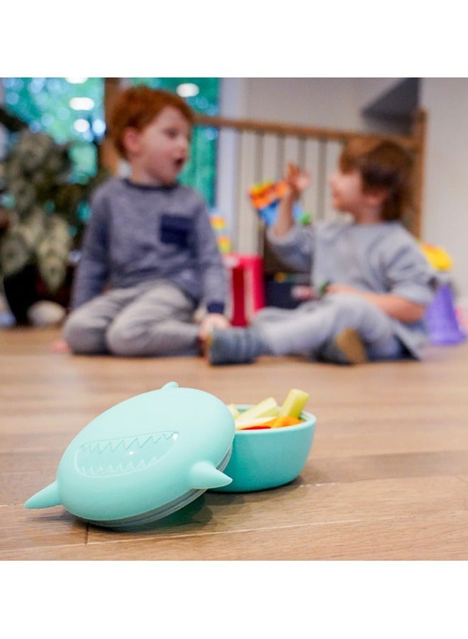 Back To School Bundle - Silicone Bowl With Lid (Turquoise Shark, 350 ml), Abacus Snack Container With Finger Trap (Turquoise), Abacus Straw Sippy Cup (Turquoise, 340 ml)