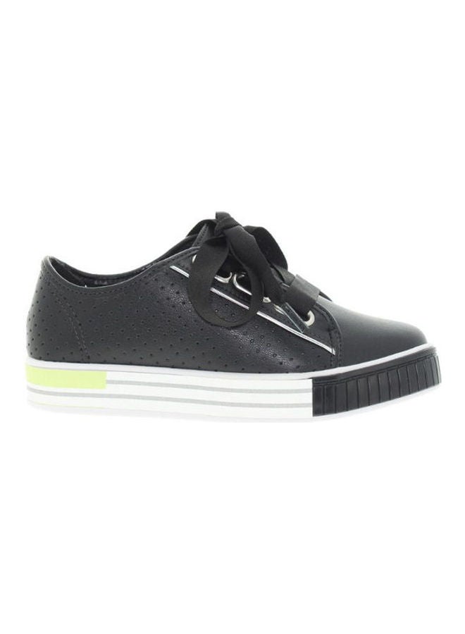 Lace Up Low Top Perforated Casual Sneakers Black
