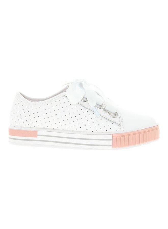 Hanna Lace Up Low Top Sneaker with Thick Elastic Fastner White/Pink