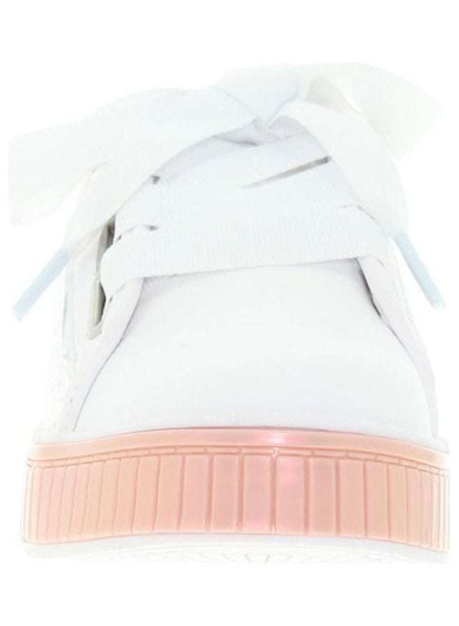 Hanna Lace Up Low Top Sneaker with Thick Elastic Fastner White/Pink