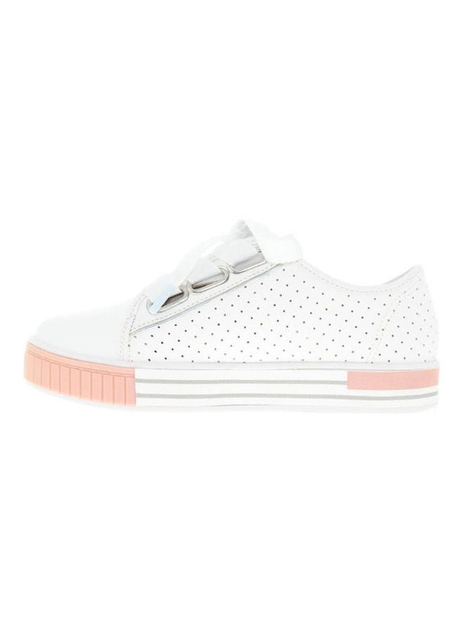 Hanna Lace Up Low Top Sneaker with Thick Elastic Fastner White/Pink