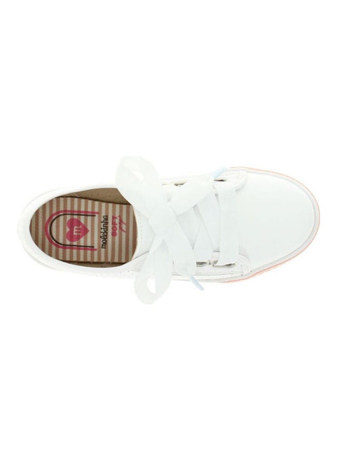 Hanna Lace Up Low Top Sneaker with Thick Elastic Fastner White/Pink