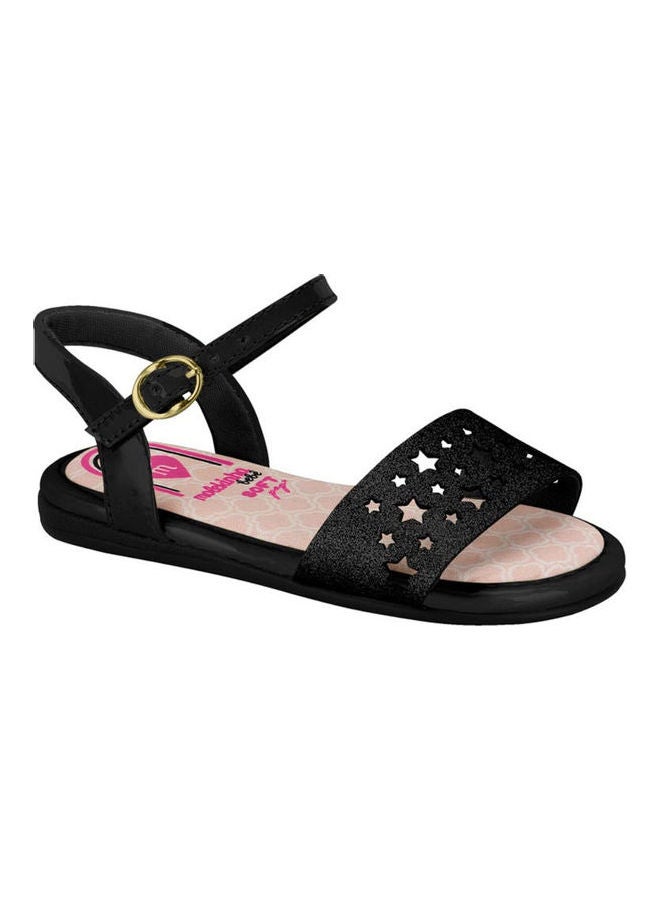 Buckle Closure Flat Sandals Black