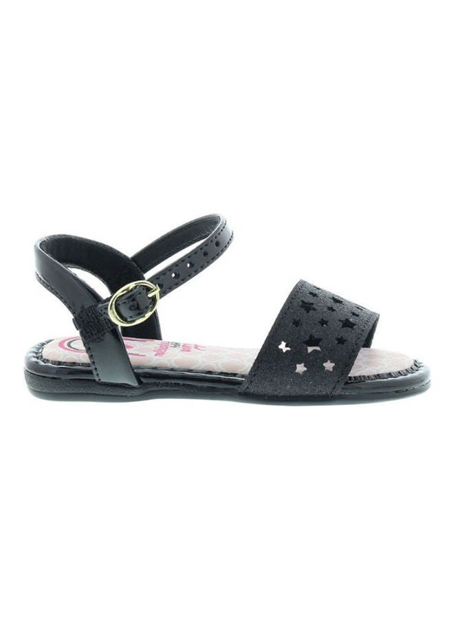 Buckle Closure Flat Sandals Black