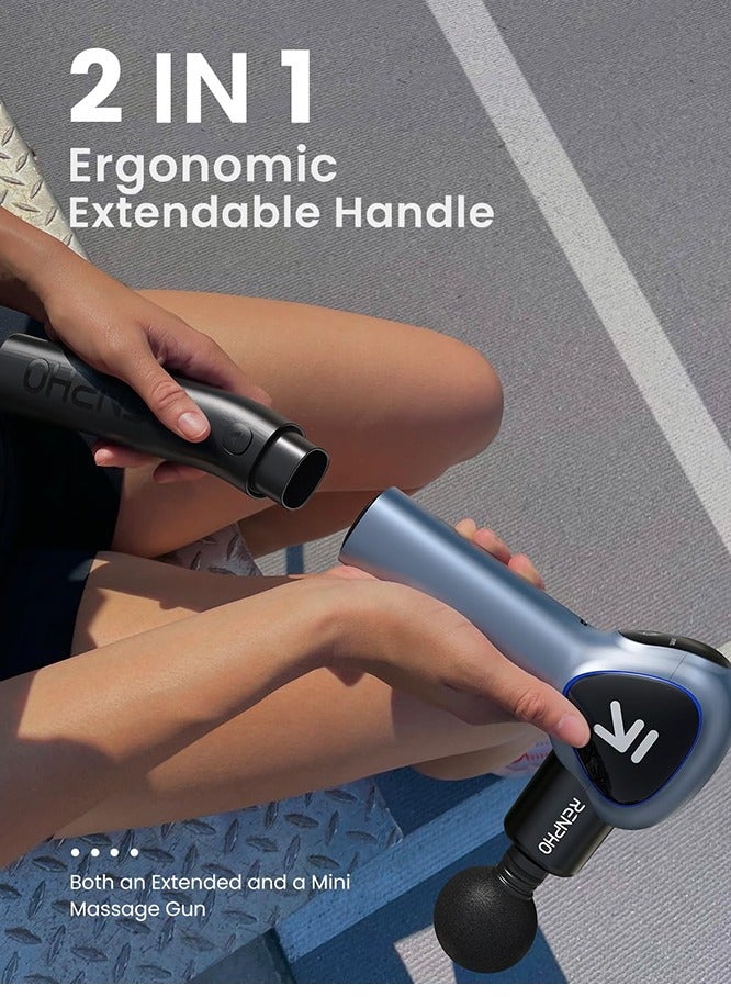 Muscle Massage Gun with Removable Handle, RENPHO Reach Massage Gun, 5 Speed, 4 Massage Heads, 2 in 1 Deep Tissue Hand Massager