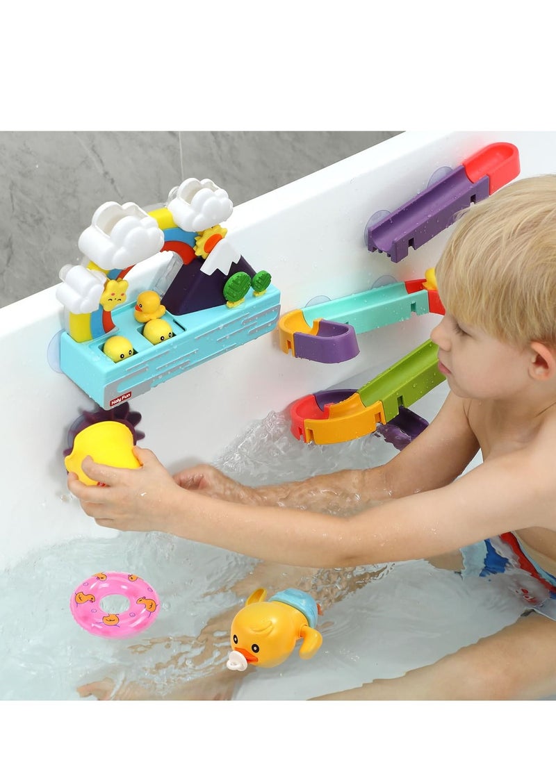 Bath Toys for Toddlers Wall Bathtub Toy Slide for Kids 3 4 5 6 Years, Bath Toys for Kids Ages 4-8, DIY Slide Bath Toys with Wind-Up Duck, Shower Water Track Toys Gifts for Boys Girls