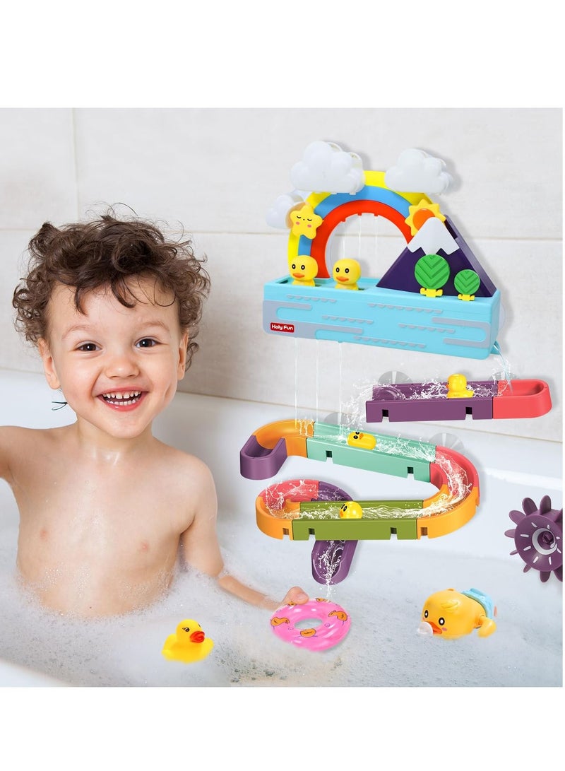 Bath Toys for Toddlers Wall Bathtub Toy Slide for Kids 3 4 5 6 Years, Bath Toys for Kids Ages 4-8, DIY Slide Bath Toys with Wind-Up Duck, Shower Water Track Toys Gifts for Boys Girls