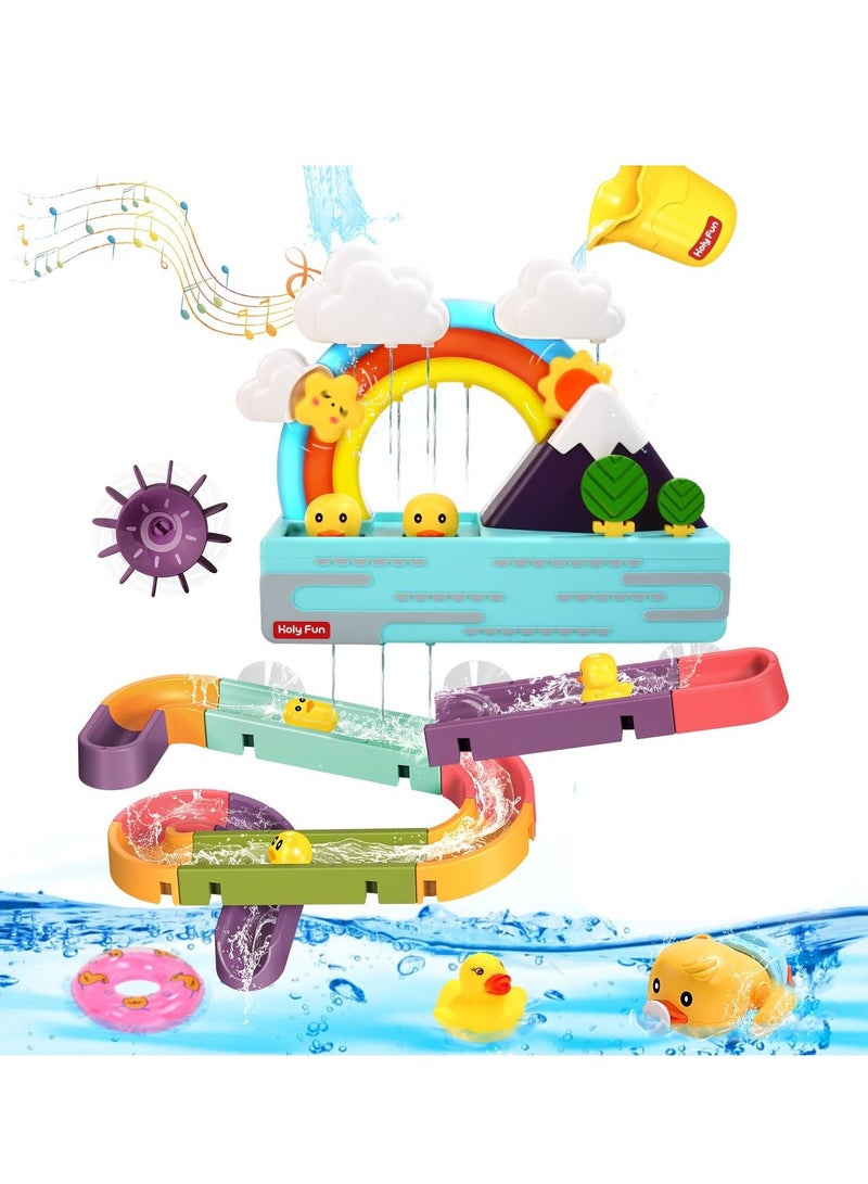 Bath Toys for Toddlers Wall Bathtub Toy Slide for Kids 3 4 5 6 Years, Bath Toys for Kids Ages 4-8, DIY Slide Bath Toys with Wind-Up Duck, Shower Water Track Toys Gifts for Boys Girls