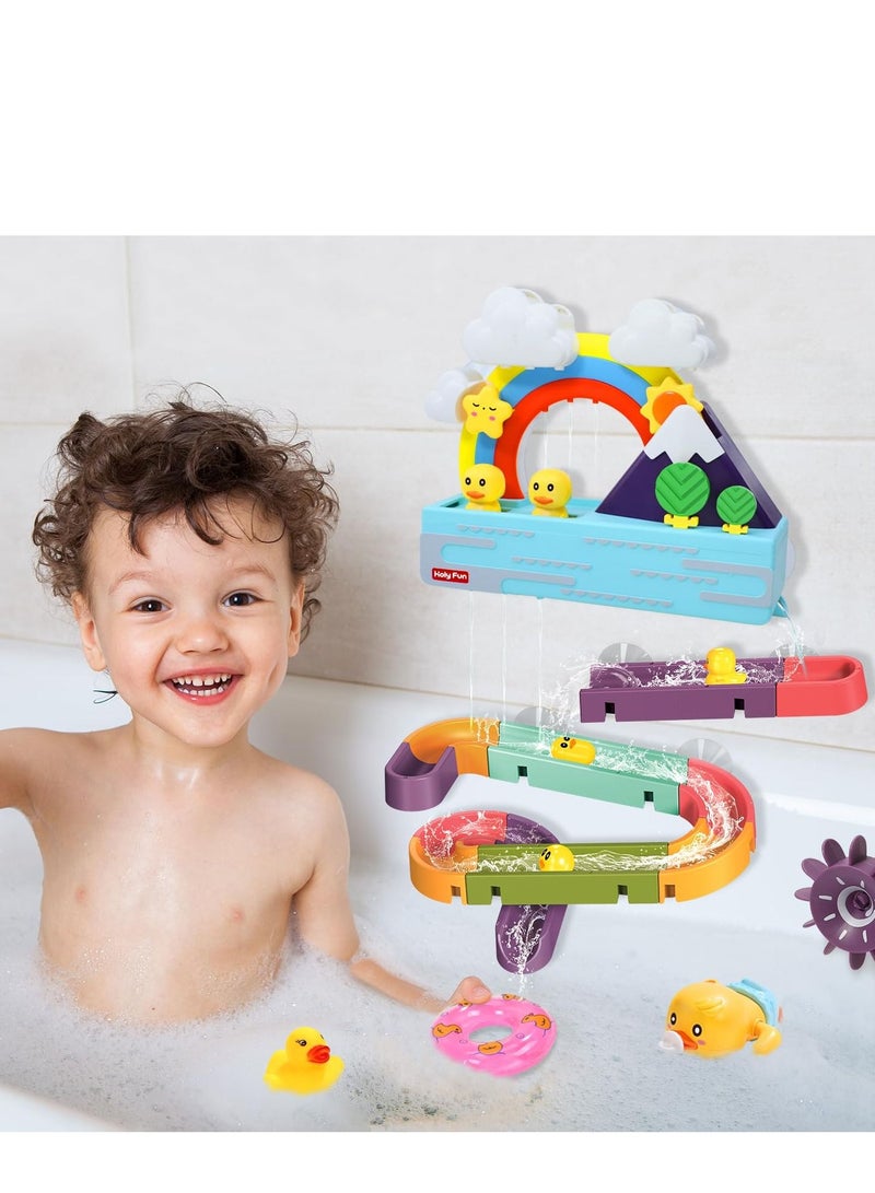 Bath Toys for Toddlers Wall Bathtub Toy Slide for Kids 3 4 5 6 Years, Bath Toys for Kids Ages 4-8, DIY Slide Bath Toys with Wind-Up Duck, Shower Water Track Toys Gifts for Boys Girls