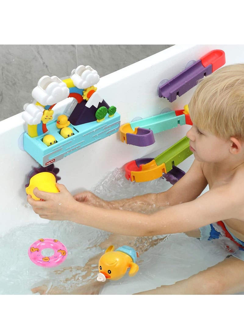 Bath Toys for Toddlers Wall Bathtub Toy Slide for Kids 3 4 5 6 Years, Bath Toys for Kids Ages 4-8, DIY Slide Bath Toys with Wind-Up Duck, Shower Water Track Toys Gifts for Boys Girls