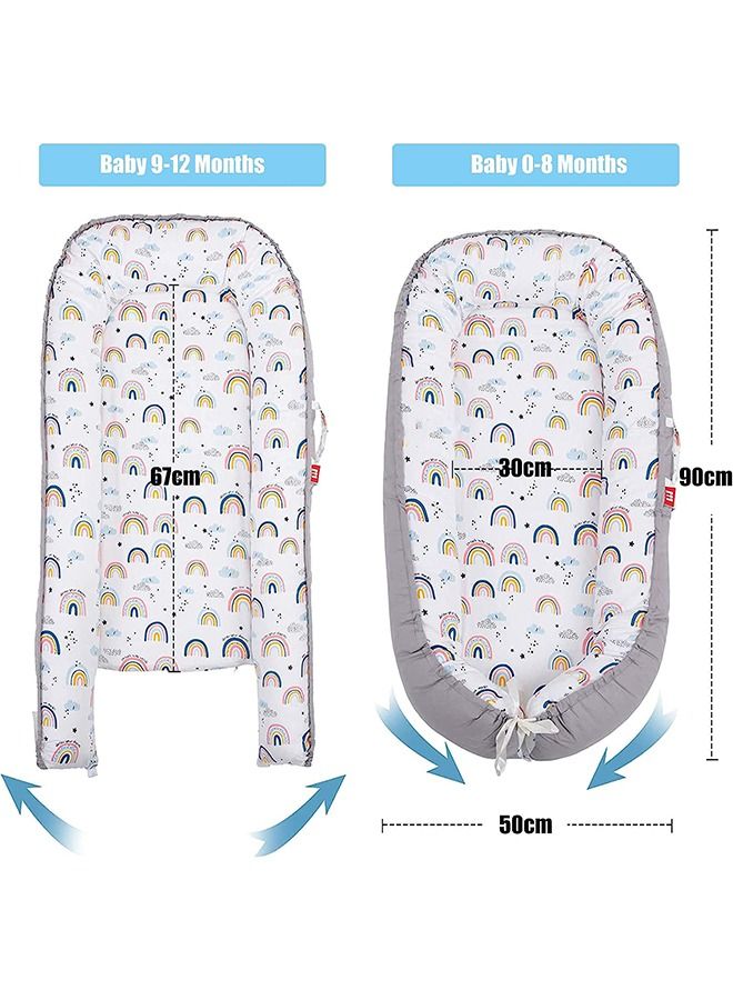 Baby Nest, 90x50cm Baby Nest Pod for Newborn, Soft Sleeping Cribs Cuddle Pads with Pillow, 100% Cotton Swaddling Wrap for Newborn & Babies