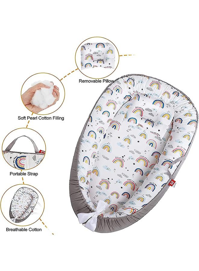 Baby Nest, 90x50cm Baby Nest Pod for Newborn, Soft Sleeping Cribs Cuddle Pads with Pillow, 100% Cotton Swaddling Wrap for Newborn & Babies