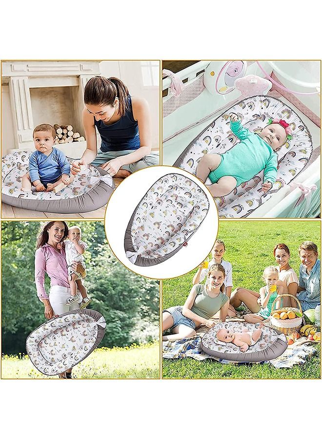 Baby Nest, 90x50cm Baby Nest Pod for Newborn, Soft Sleeping Cribs Cuddle Pads with Pillow, 100% Cotton Swaddling Wrap for Newborn & Babies