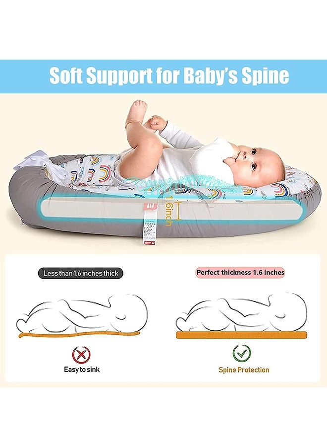 Baby Nest, 90x50cm Baby Nest Pod for Newborn, Soft Sleeping Cribs Cuddle Pads with Pillow, 100% Cotton Swaddling Wrap for Newborn & Babies