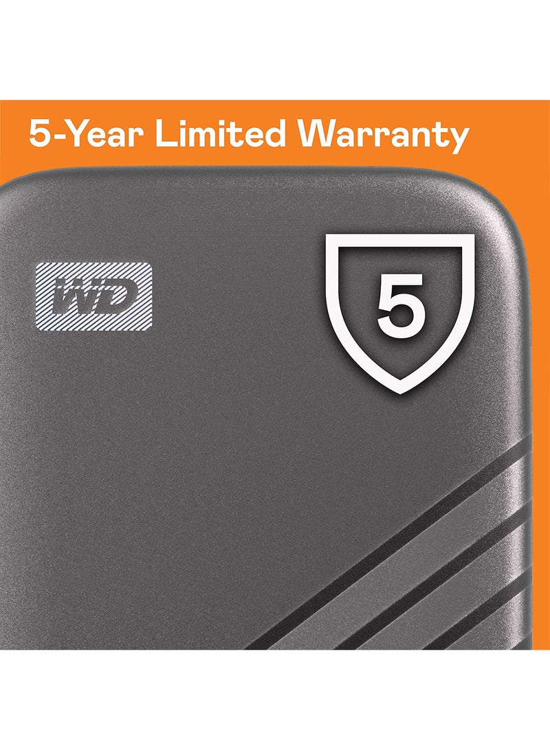 1TB My Passport SSD USB 3.2 Gen 2 Type-C Portable SSD, Up to 1050 MB/s Read, 1000MB/s Write Speeds, Rugged and Compact Design, USB-A Adapter, Grey | WDBAGF0010BGY-WESN 1 TB