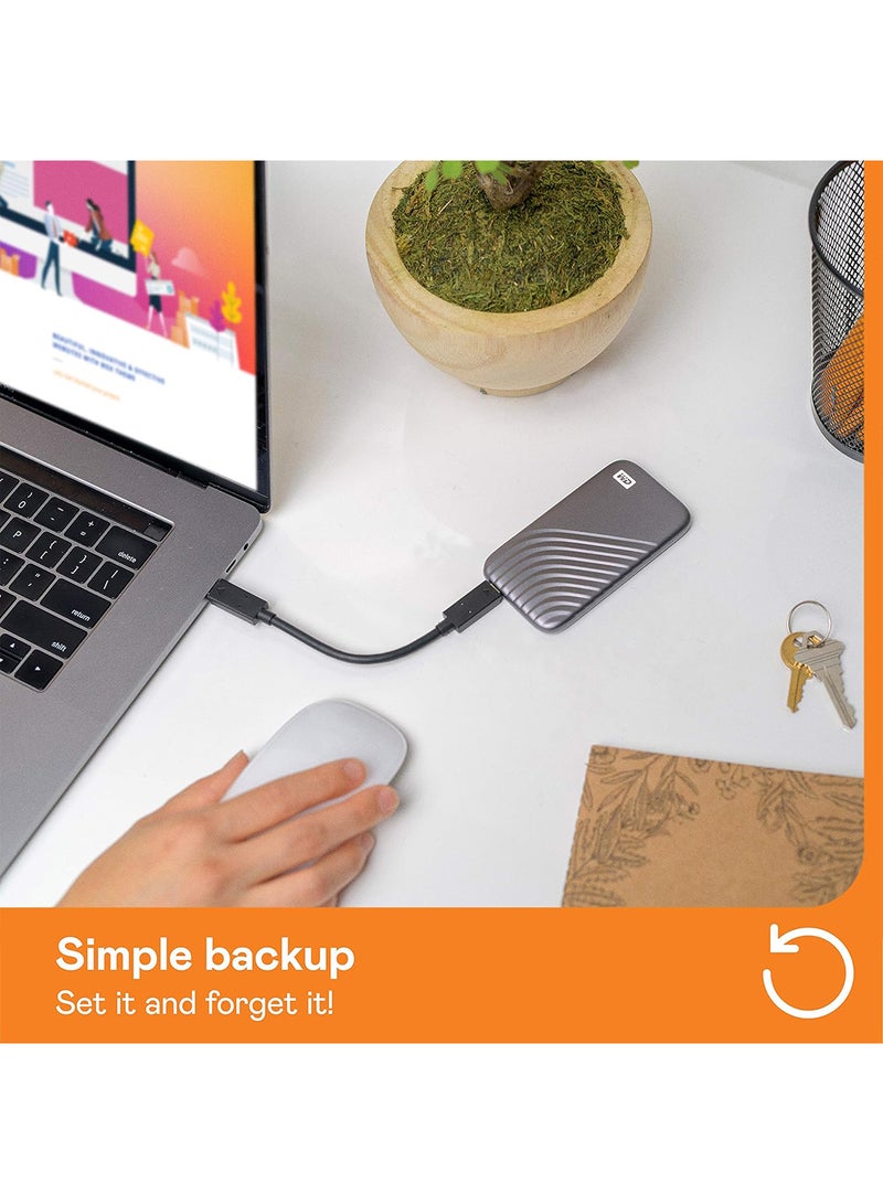 1TB My Passport SSD USB 3.2 Gen 2 Type-C Portable SSD, Up to 1050 MB/s Read, 1000MB/s Write Speeds, Rugged and Compact Design, USB-A Adapter, Grey | WDBAGF0010BGY-WESN 1 TB