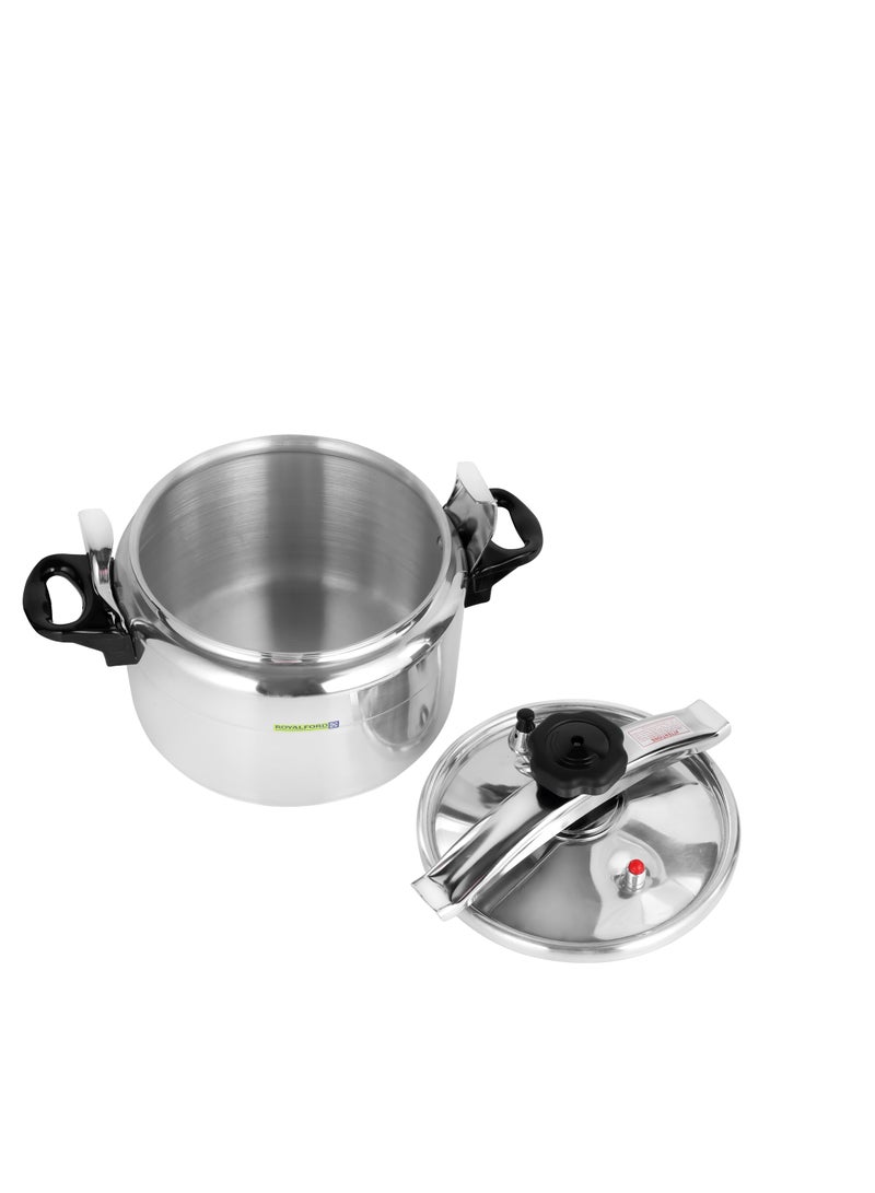 Royalford 9L Aluminum Pressure Cooker RF11175 Equipped with Multi Safety Device and Unique Pressure Indicator Durable Aluminum Alloy Construction with Firm Handles Silver Silver 9Liters