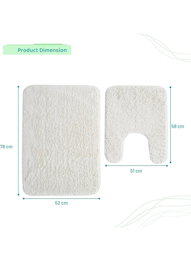 Home Pro Bath Mat With U Shape Toilet Rug (Set of 2 Pcs) Bathroom Mat Non-Slip Back Soft Fleece Highly Absorbent Microfiber Bath Rug Perfect For Bathroom & Toilet (White)