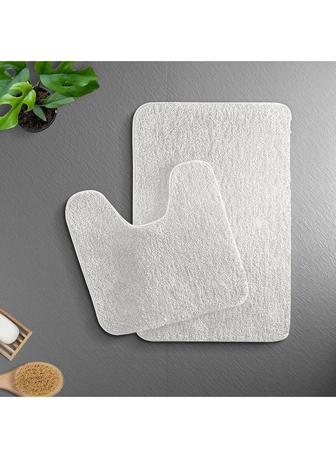 Home Pro Bath Mat With U Shape Toilet Rug (Set of 2 Pcs) Bathroom Mat Non-Slip Back Soft Fleece Highly Absorbent Microfiber Bath Rug Perfect For Bathroom & Toilet (White)