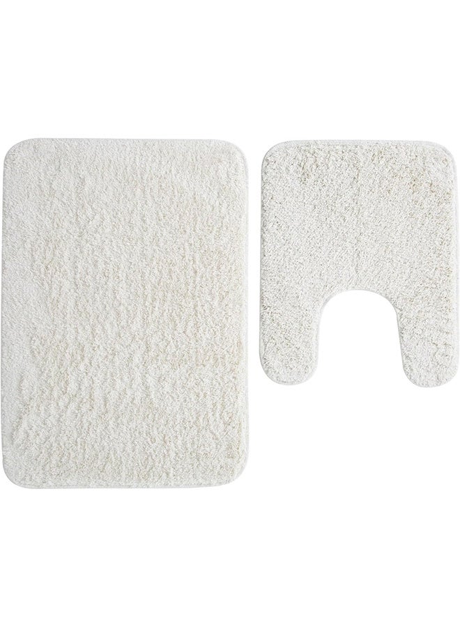 Home Pro Bath Mat With U Shape Toilet Rug (Set of 2 Pcs) Bathroom Mat Non-Slip Back Soft Fleece Highly Absorbent Microfiber Bath Rug Perfect For Bathroom & Toilet (White)