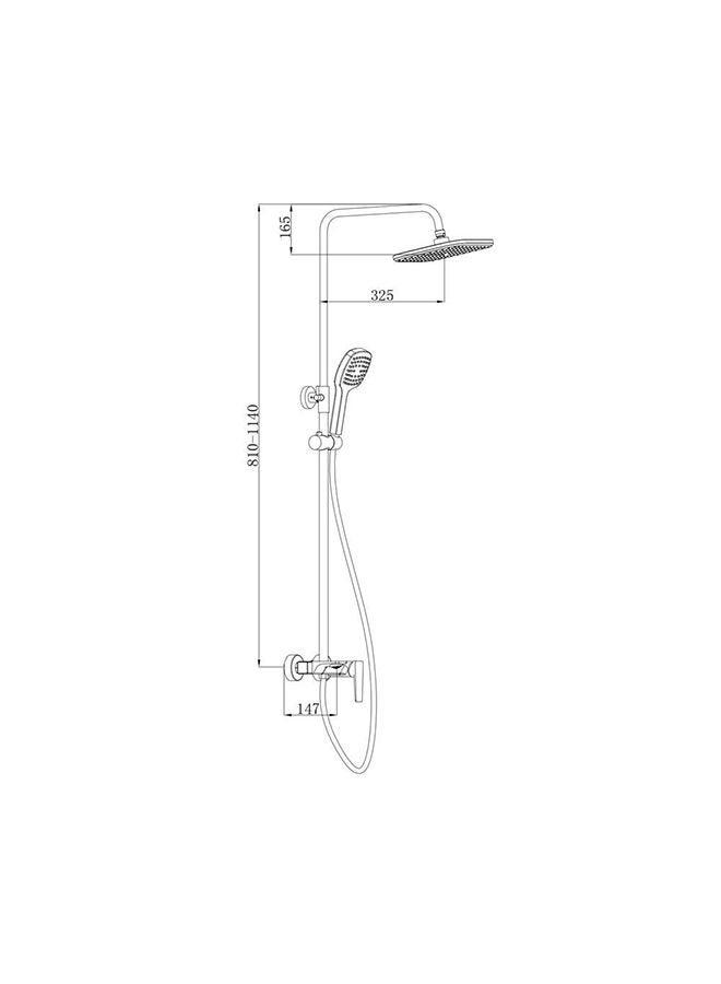 Milano Enzo Bath Shower With Rod & Rain Shower Complete Set, Rain Shower Complete Set With Rods L 75 x W 33 x H 14 Cm Grey