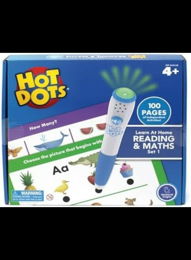 Hot Dots Learn at Home Reading & Maths Set 1, Interactive Preschool Literacy & Maths Learning, 2 Activity Books, 100 Pages, Ages 4+