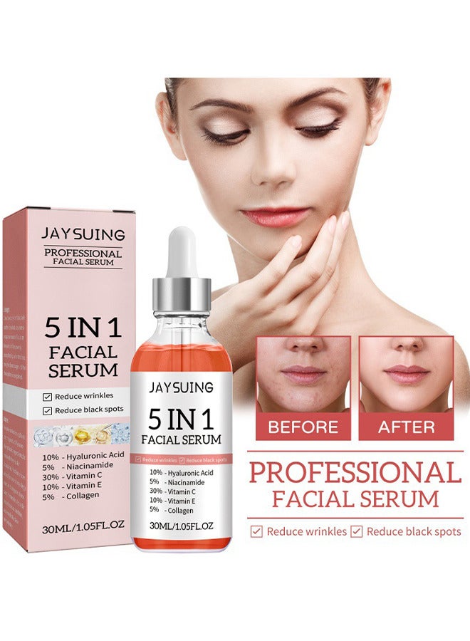 5 In 1 Facial Serum, With Hyaluronic, Acid Niacinamide, Vitarmin C and E, Collagen, For Moisturizing Brightening Face Serum Anti-Aging Facial Serum For Dark Spots, Fine Lines And Wrinkles Smooth Skin