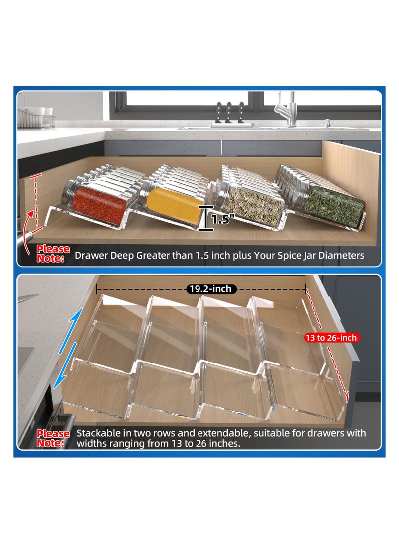 Spice Organizer, 8 Pcs Clear Acrylic Kitchen Spice Rack Tray for Drawer/Countertop (Jars not included)