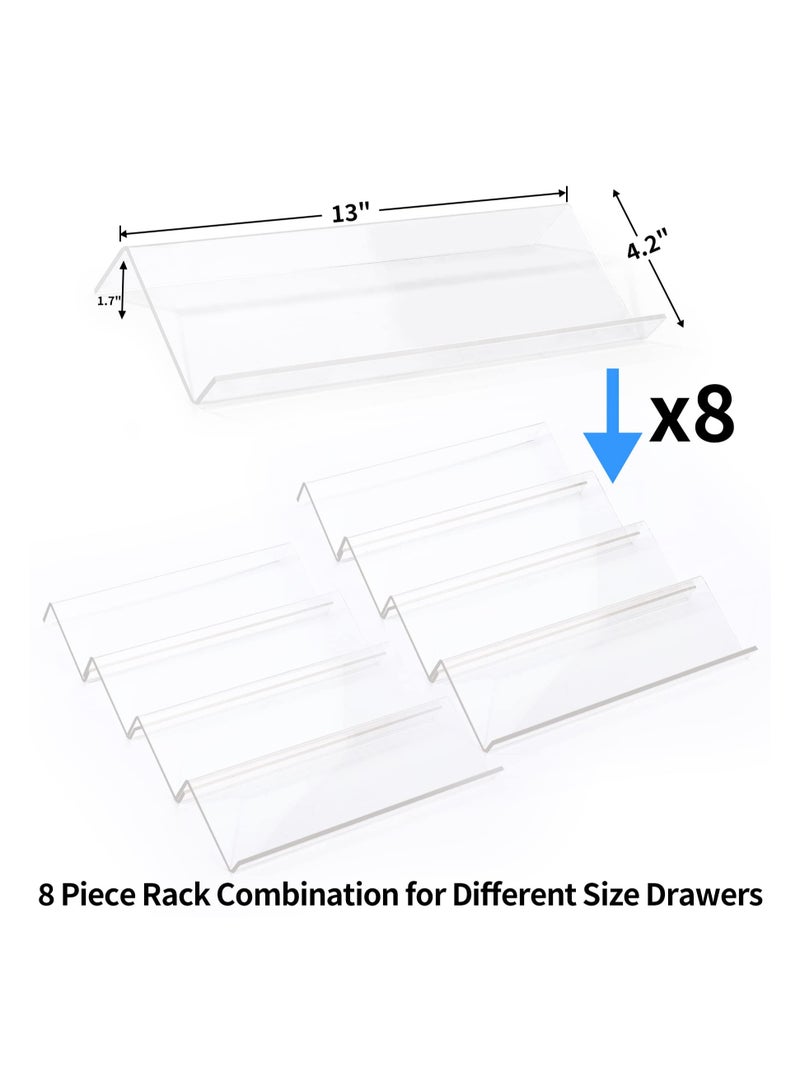 Spice Organizer, 8 Pcs Clear Acrylic Kitchen Spice Rack Tray for Drawer/Countertop (Jars not included)