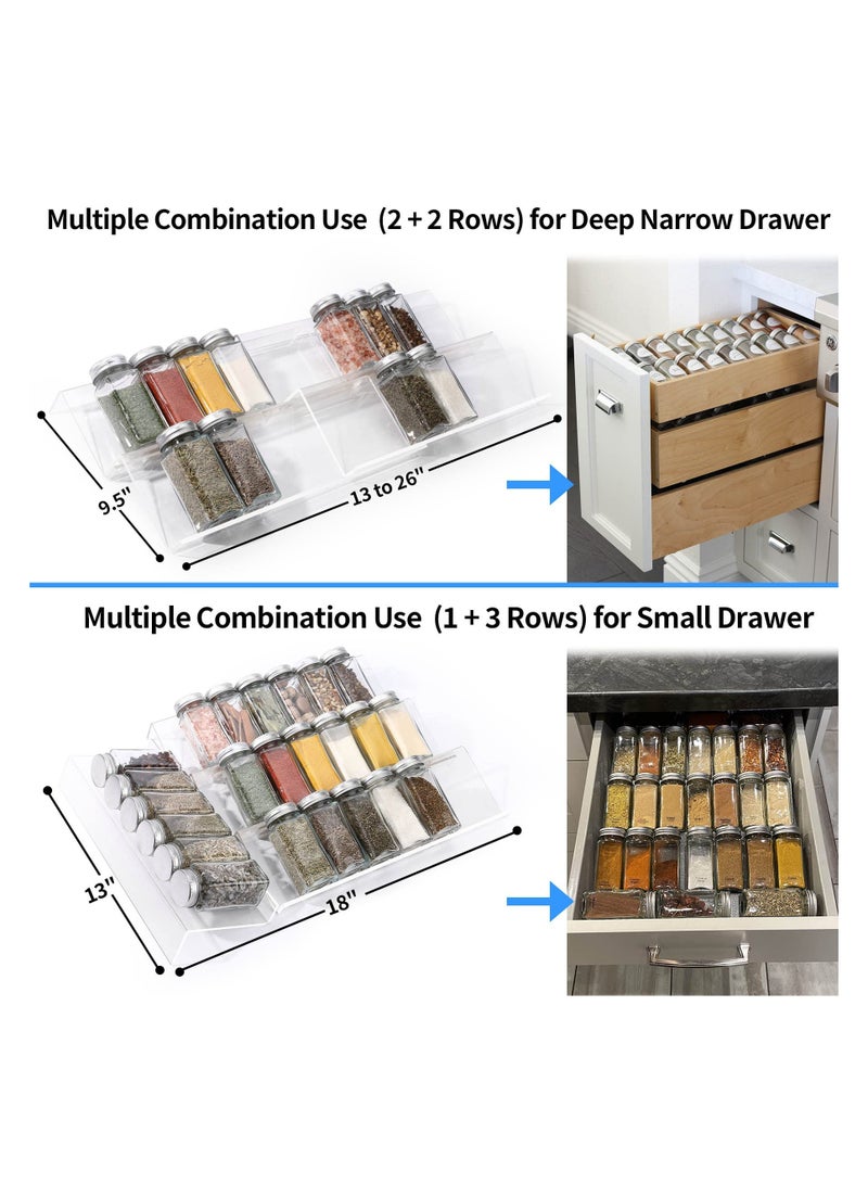 Spice Organizer, 8 Pcs Clear Acrylic Kitchen Spice Rack Tray for Drawer/Countertop (Jars not included)