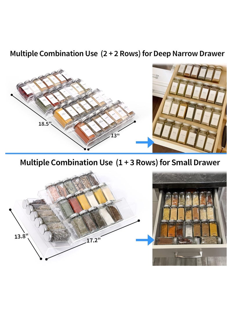 4 PCS Clear Acrylic In Drawer Seasoning Jars Rack,Kitchen Spice Rack Tray for Drawer/Countertop (Jars not included)