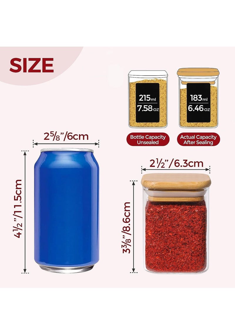 Tycom Glass Jars Set 210ML, Food Cereal Storage Spice Containers for Home Kitchen, Food Storage jars With Labels, Marker and spoons, Square 6 * 8cm 10 Pieces With Wood Lid.