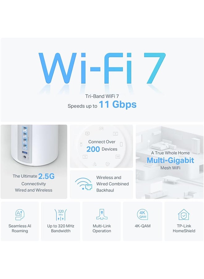 Deco BE65(3-pack) BE11000 Whole Home Mesh Wi-Fi 7 System White