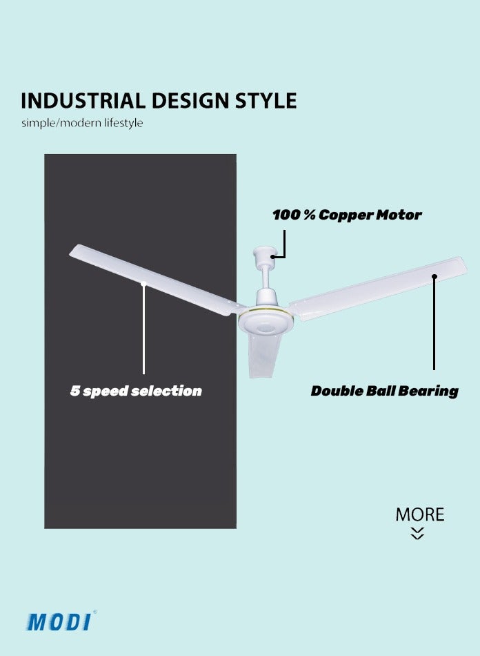 MODI 56 Inch 3-Blade Indoor Ceiling Fan White And 5 Speed Control