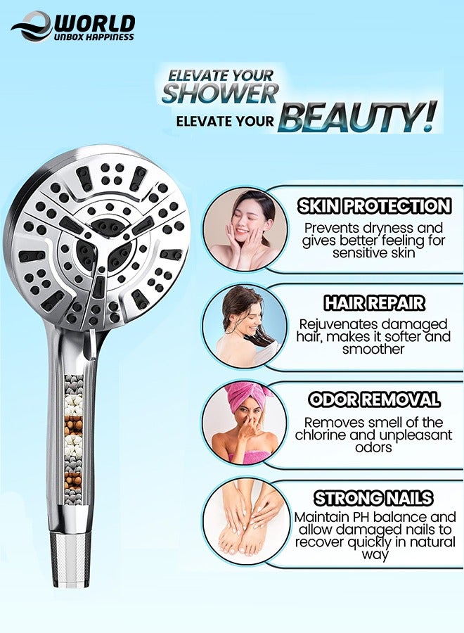 High-Pressure Handheld Shower Head with 8 Spray Settings & 2 Power Jet Modes, Detachable Showerhead Set with Stainless Steel Hose and Adjustable Bracket, Ideal for Soft Skin, and Hair & Cleaning Tub