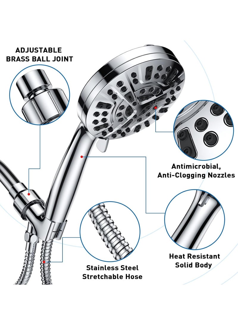 High-Pressure Handheld Shower Head with 8 Spray Settings & 2 Power Jet Modes, Detachable Showerhead Set with Stainless Steel Hose and Adjustable Bracket, Ideal for Soft Skin, and Hair & Cleaning Tub