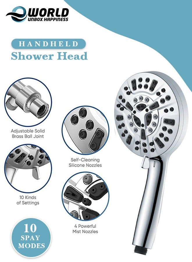 High-Pressure Handheld Shower Head with 8 Spray Settings & 2 Power Jet Modes, Detachable Showerhead Set with Stainless Steel Hose and Adjustable Bracket, Ideal for Soft Skin, and Hair & Cleaning Tub