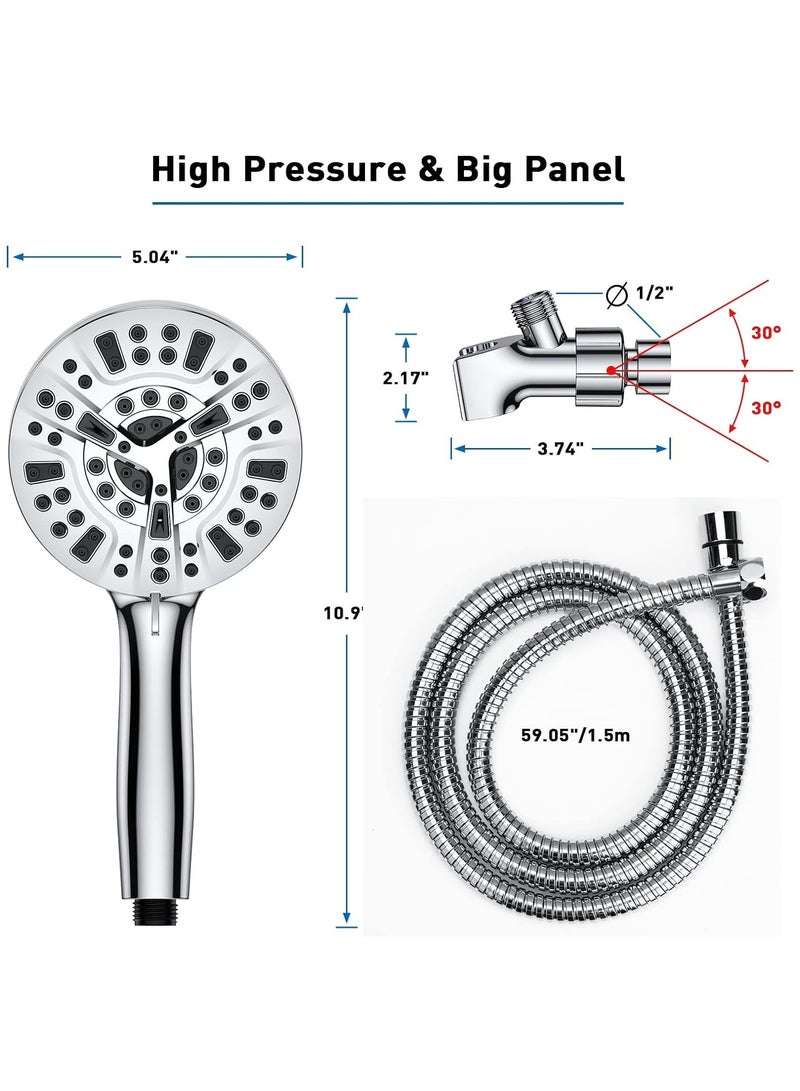 High-Pressure Handheld Shower Head with 8 Spray Settings & 2 Power Jet Modes, Detachable Showerhead Set with Stainless Steel Hose and Adjustable Bracket, Ideal for Soft Skin, and Hair & Cleaning Tub