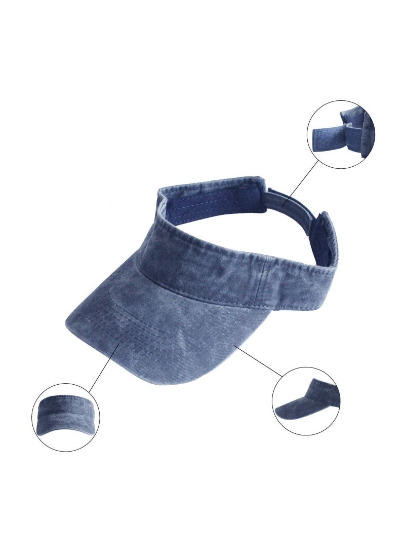 3 Pack Sun Visor Hats Cooling Lightweight Sports Adjustable Washed Cowboy Hat Twill Cotton Run Visors(White, Navy, Grey)