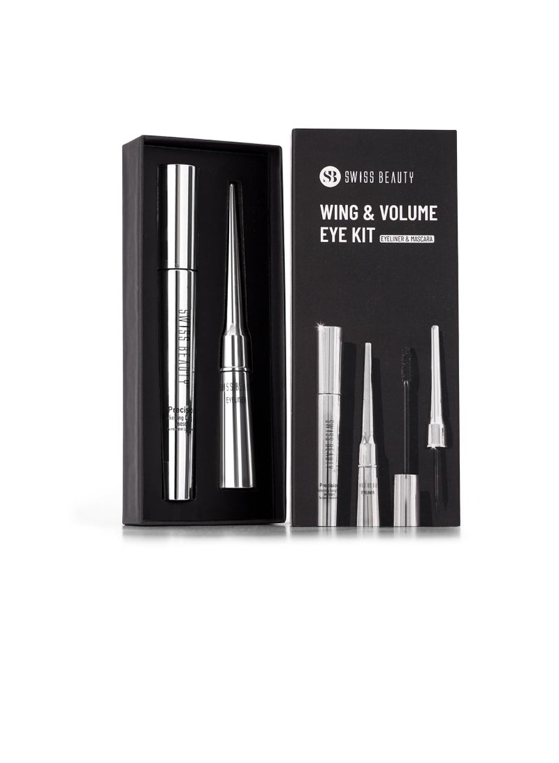 Swiss Beauty Wing and Volume Kit Mascara Eyeliner Water Resistant Quick Drying Long Lasting 12.5g