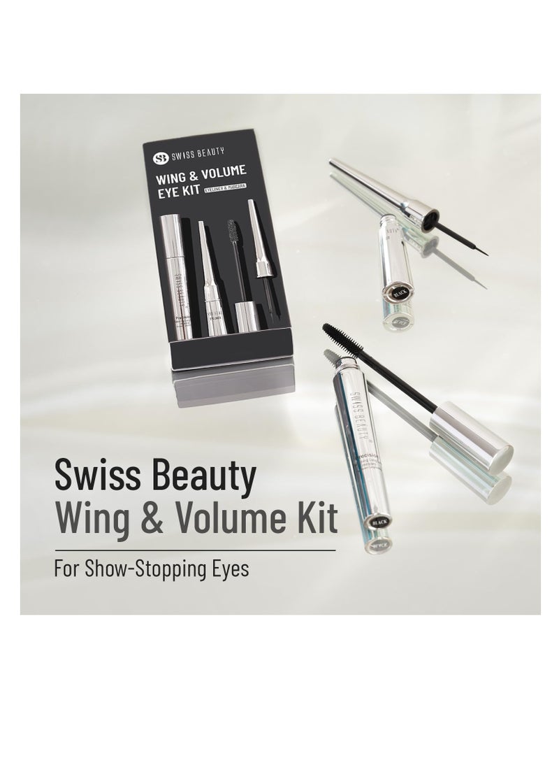 Swiss Beauty Wing and Volume Kit Mascara Eyeliner Water Resistant Quick Drying Long Lasting 12.5g