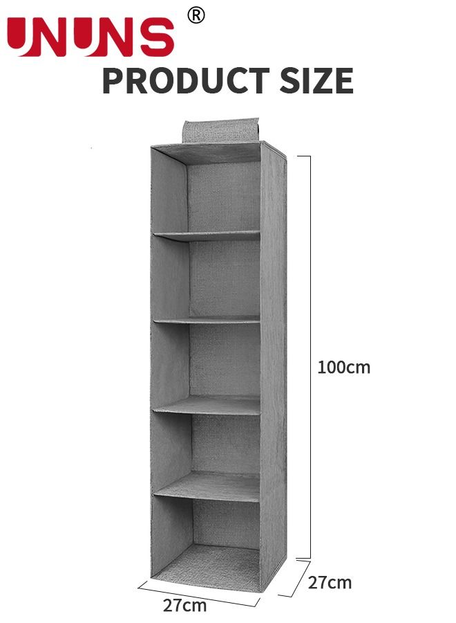 5-Shelf Hanging Closet Organizer,Hanging Shelves For Closet With 2 Removable Drawers,Hanging Shelf Organizer For Bedroom Or Garment Rack