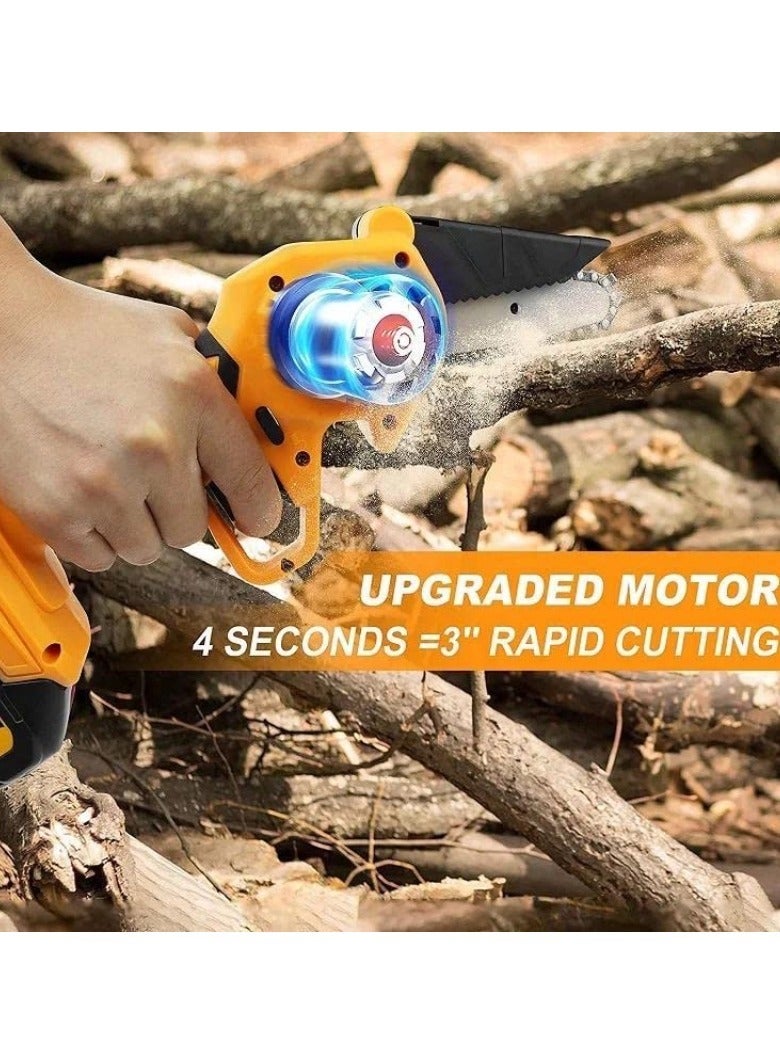 Mini Cordless Chainsaw 21V Double Battery (4 inch wide cutting length) Portable Handheld Dual Rechargeable Battery Powered Chainsaw, One-Handed for Gardening Pruning, Wood Cutting,