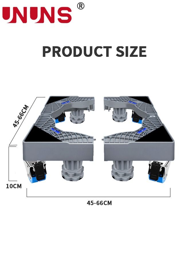 Fridge Stand Mobile Base With 4 Locking Refrigerator Wheels And 4 Strong Feet For Washing Machine Stand Pedestal, Fridge Base Stand, Adjustable Appliance Dolly Square, Moving Roller