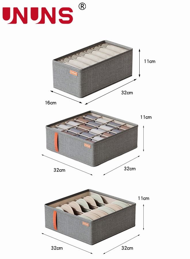 Underwear Storage Box,Set Of 3 Foldable Divider Organizers,Closet Storage Boxes For Socks,Bras,Ties,Scarves(20+6+7,Dark Gray)